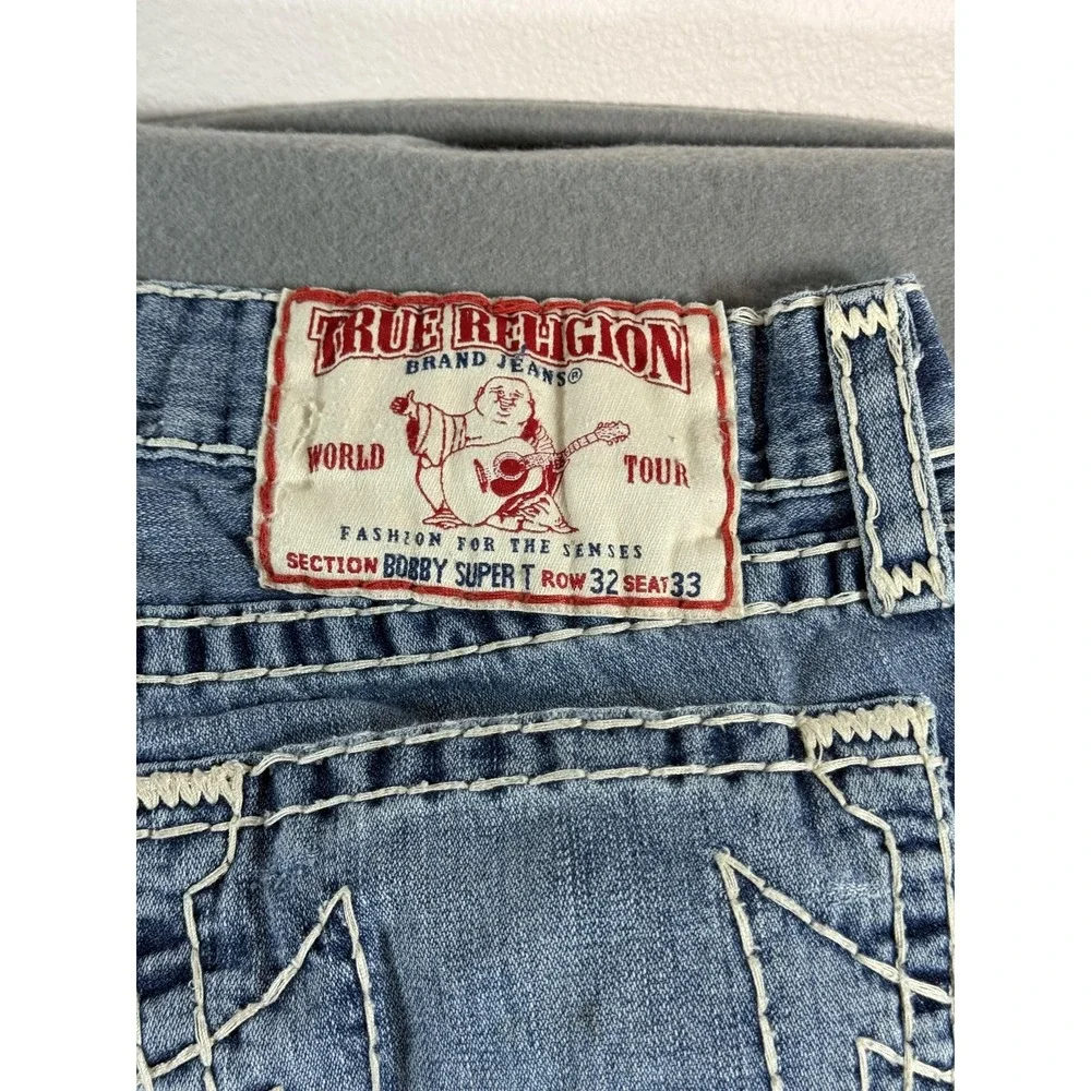 True Religion Bobby Super T Jeans Mens 32 Med Wash Relaxed Bootcut Distressed